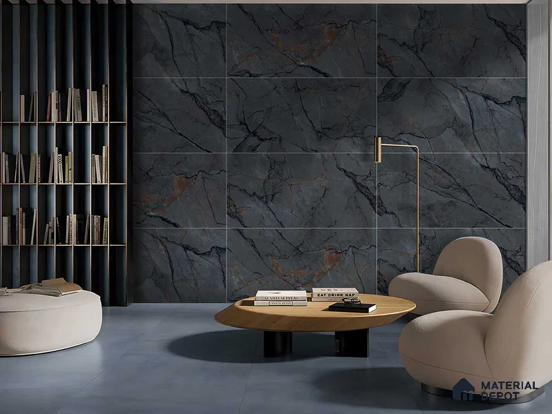Marble Floor & Wall Tile TL 09191 Silvamen Dark Gluv 4 ft x 2 ft Dazzle Finish Vitrified Tile - 9 mm | 5 Random Design | Suitable For Living Room, Bedroom, Dining Area