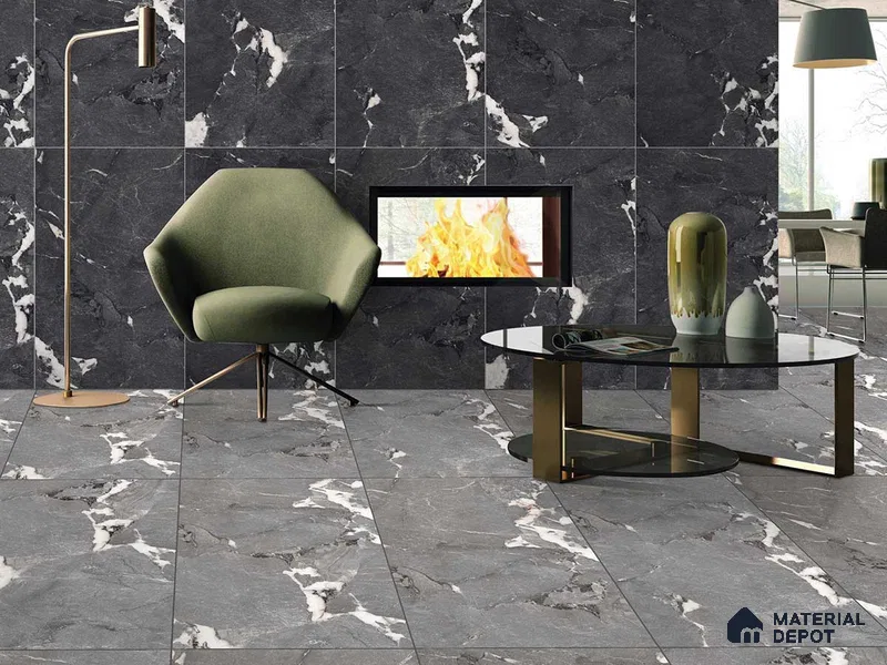 Marble Floor & Wall Tile TL 09179 Scion Nero 4 ft x 2 ft Dazzle Finish Vitrified Tile - 9 mm | 7 Random Design | Suitable For Living Room, Bedroom, Dining Area