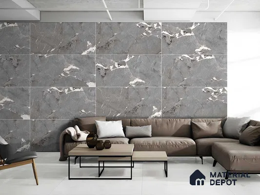 Marble Floor & Wall Tile TL 09180 Scion Grey 4 ft x 2 ft Dazzle Finish Vitrified Tile - 9 mm | 7 Random Design | Suitable For Living Room, Bedroom, Dining Area
