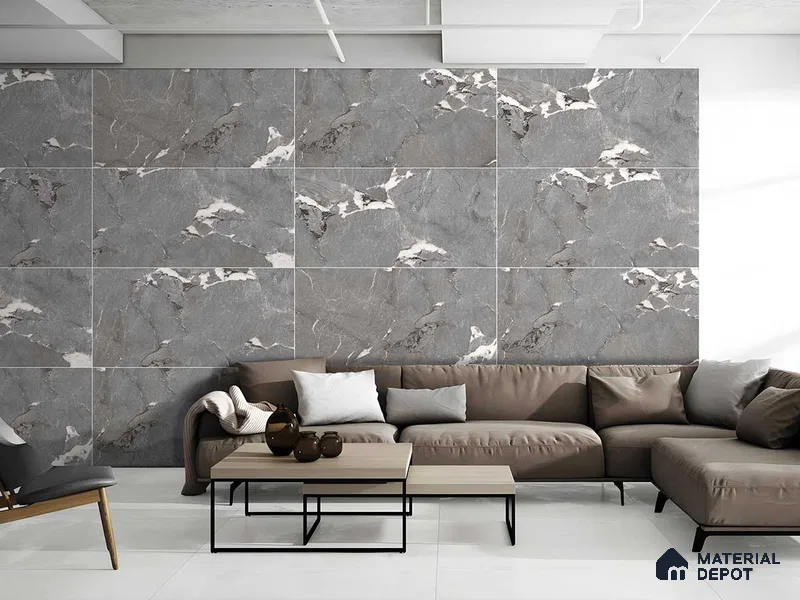 Marble Floor & Wall Tile TL 09180 Scion Grey 4 ft x 2 ft Dazzle Finish Vitrified Tile - 9 mm | 7 Random Design | Suitable For Living Room, Bedroom, Dining Area