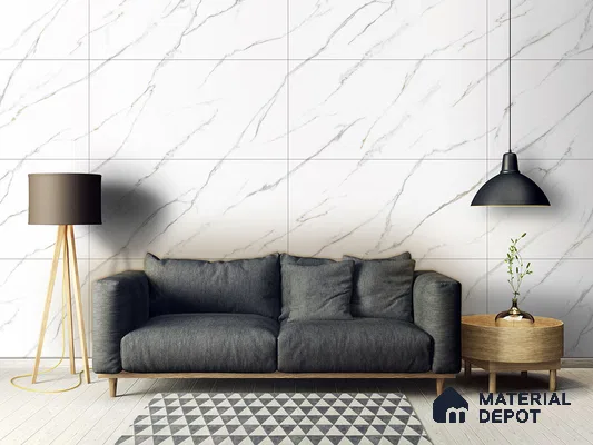 Marble Floor & Wall Tile TL 09212 Zion White Ting 4 ft x 2 ft Dazzy Finish Vitrified Tile - 9 mm | 8 Random Design | Suitable For Living Room, Bedroom, Dining Area