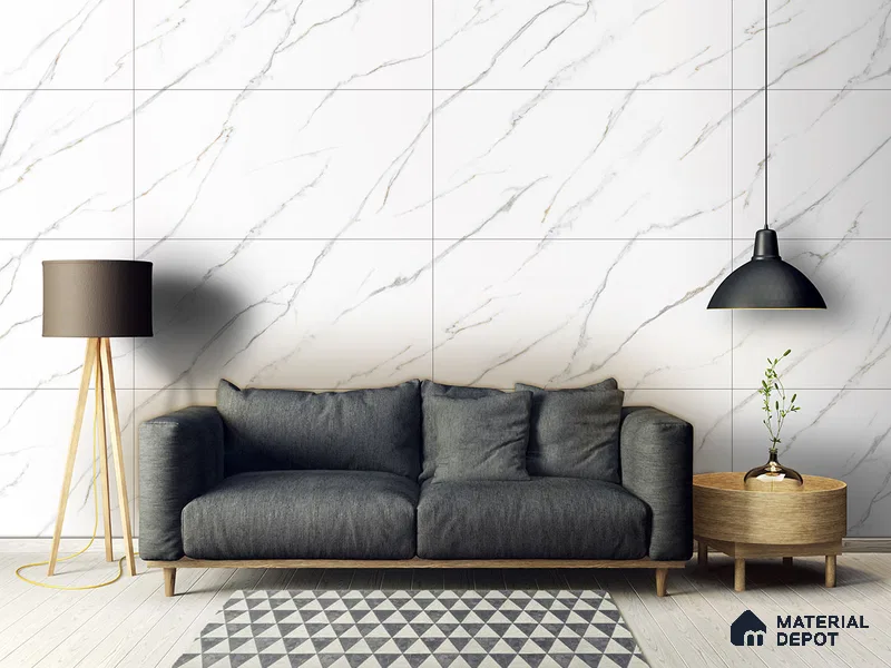 Marble Floor & Wall Tile TL 09212 Zion White Ting 4 ft x 2 ft Dazzy Finish Vitrified Tile - 9 mm | 8 Random Design | Suitable For Living Room, Bedroom, Dining Area