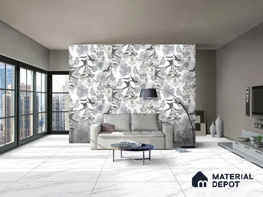 Floral Wall Tile TL 09269 Alabaster White Decore 4 ft x 2 ft Fusion Finish Vitrified Tile - 9 mm | 1 Random Design | Suitable for Bathroom, Accent/Feature Wall, Dining Area