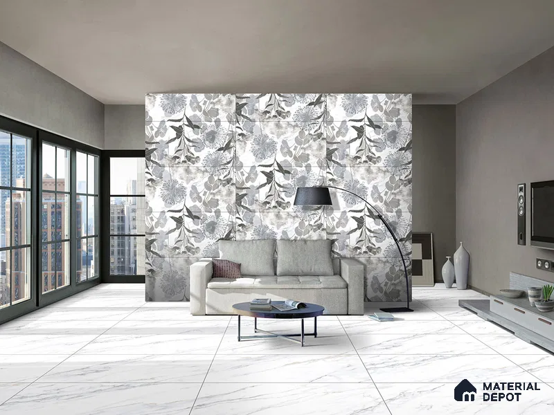 Floral Wall Tile TL 09269 Alabaster White Decore 4 ft x 2 ft Fusion Finish Vitrified Tile - 9 mm | 1 Random Design | Suitable for Bathroom, Accent/Feature Wall, Dining Area