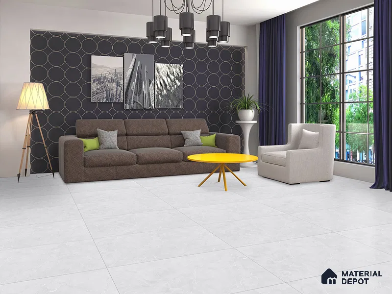 Marble Floor & Wall Tile TL 09281 Coloso Bianco 4 ft x 2 ft Fusion Finish Vitrified Tile - 9 mm | 5 Random Design | Suitable For Living Room, Bedroom, Dining Area