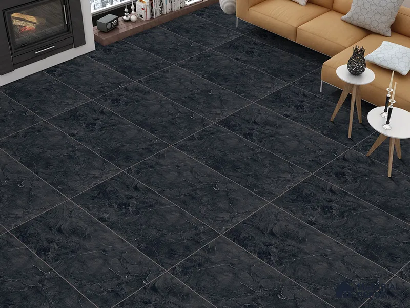 Marble Floor & Wall Tile TL 09282 Coloso Nero 4 ft x 2 ft Fusion Finish Vitrified Tile - 9 mm | 5 Random Design | Suitable For Living Room, Bedroom, Dining Area