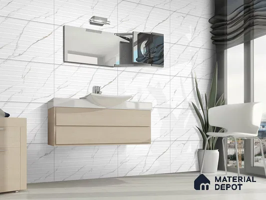 Marble Floor & Wall Tile TL 09258 Zion White Glit Wave 4 ft x 2 ft Fusion Finish Vitrified Tile - 9 mm | 8 Random Design | Suitable For Living Room, Bedroom, Dining Area
