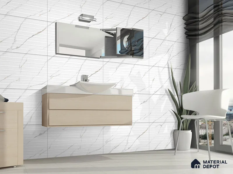 Marble Floor & Wall Tile TL 09258 Zion White Glit Wave 4 ft x 2 ft Fusion Finish Vitrified Tile - 9 mm | 8 Random Design | Suitable For Living Room, Bedroom, Dining Area