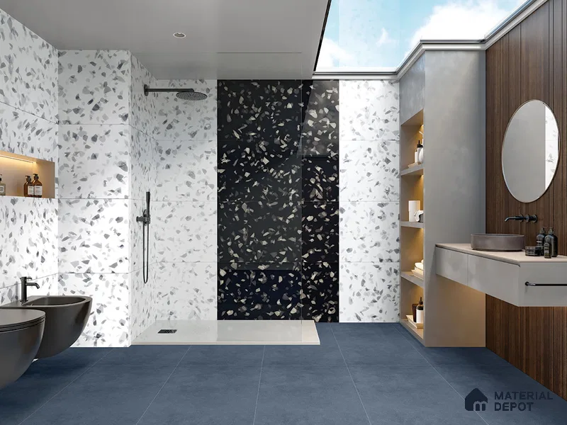 Terrazzo Floor & Wall Tile TL 09220 Carmen Black 4 ft x 2 ft Glamour Finish Vitrified Tile - 9 mm | 4 Random Design | Suitable For Living Room, Bedroom, Dining Area