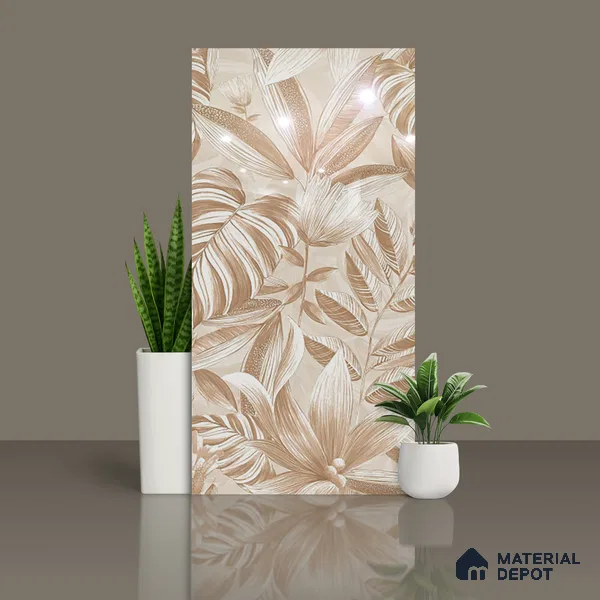 Floral Wall Tile TL 10301 B Desert Beige Decor 4 ft x 2 ft Glossy Finish Vitrified Tile - 9 mm | Suitable for Bathroom, Accent/Feature Wall, Foyer