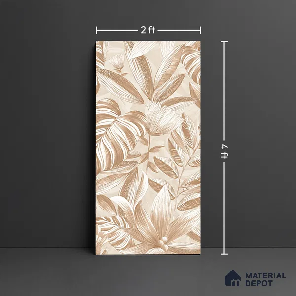 Floral Wall Tile TL 10301 B Desert Beige Decor 4 ft x 2 ft Glossy Finish Vitrified Tile - 9 mm | Suitable for Bathroom, Accent/Feature Wall, Foyer
