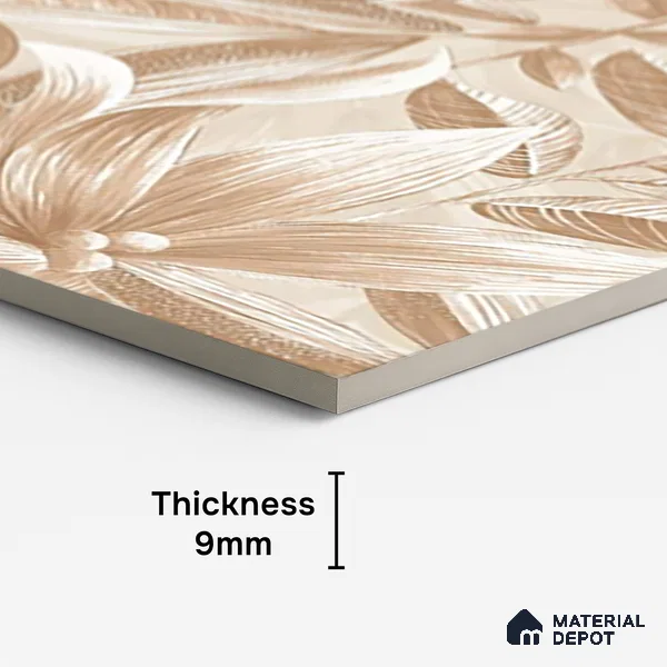 Floral Wall Tile TL 10301 B Desert Beige Decor 4 ft x 2 ft Glossy Finish Vitrified Tile - 9 mm | Suitable for Bathroom, Accent/Feature Wall, Foyer