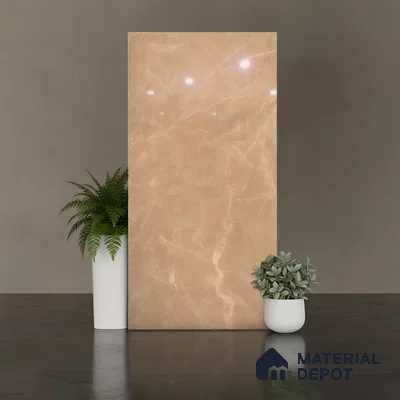 Marble Floor & Wall Tile TL 10301 C Desert Brown 4 ft x 2 ft Glossy Finish Vitrified Tile - 9 mm | 4 Random Design | Suitable For Living Room, Bedroom, Dining Area