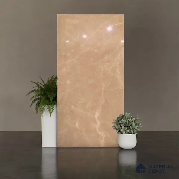 Marble Floor & Wall Tile TL 10301 C Desert Brown 4 ft x 2 ft Glossy Finish Vitrified Tile - 9 mm | 4 Random Design | Suitable For Living Room, Bedroom, Dining Area