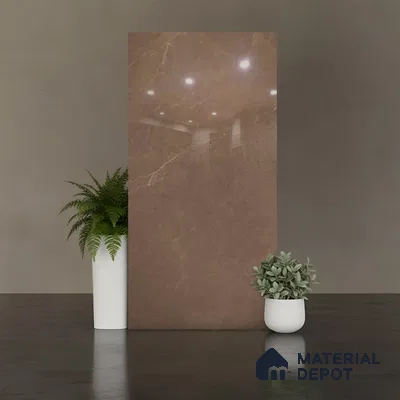 Marble Floor & Wall Tile TL 10304 B Misty Brown 4 ft x 2 ft Glossy Finish Vitrified Tile - 9 mm | 5 Random Design | Suitable For Living Room, Bedroom, Dining Area