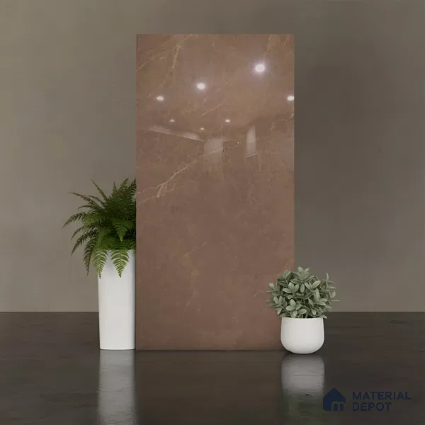Marble Floor & Wall Tile TL 10304 B Misty Brown 4 ft x 2 ft Glossy Finish Vitrified Tile - 9 mm | 5 Random Design | Suitable For Living Room, Bedroom, Dining Area