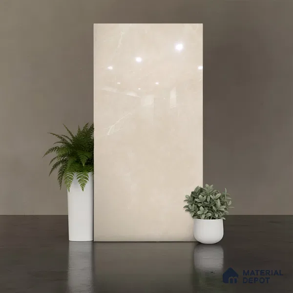 Marble Floor & Wall Tile TL 10304 C Misty Crema 4 ft x 2 ft Glossy Finish Vitrified Tile - 9 mm | 5 Random Design | Suitable For Living Room, Bedroom, Dining Area