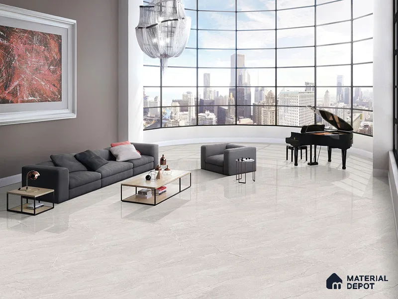 Marble Floor & Wall Tile TL 09308 Euri Bianco 4 ft x 2 ft Infinia Finish Vitrified Tile - 9 mm | 4 Random Design | Suitable For Living Room, Bedroom, Dining Area