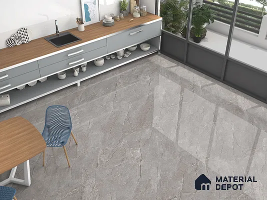 Marble Floor & Wall Tile TL 09307 B Euri Grey 4 ft x 2 ft Glossy Finish Vitrified Tile - 9 mm | 4 Random Design | Suitable For Living Room, Bedroom, Dining Area
