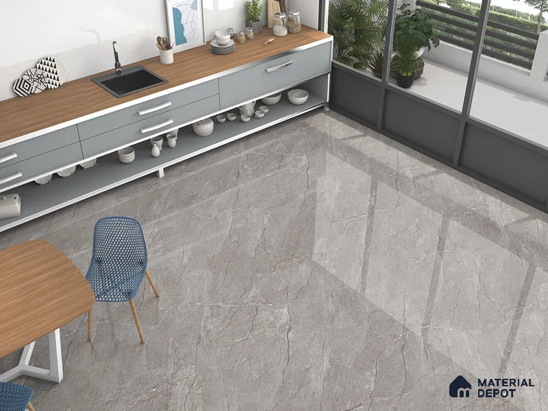 Marble Floor & Wall Tile TL 09307 B Euri Grey 4 ft x 2 ft Glossy Finish Vitrified Tile - 9 mm | 4 Random Design | Suitable For Living Room, Bedroom, Dining Area