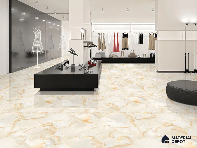 Marble Floor & Wall Tile TL 09318 B Smog Beige 4 ft x 2 ft Glossy Finish Vitrified Tile - 9 mm | 4 Random Design | Suitable For Living Room, Bedroom, Dining Area