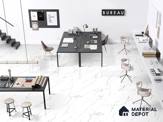 Marble Floor & Wall Tile TL 09319 Wanton Bianco 4 ft x 2 ft Infinia Finish Vitrified Tile - 9 mm | 7 Random Design | Suitable For Living Room, Bedroom, Dining Area