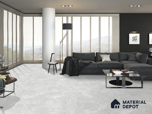 Marble Floor & Wall Tile TL 09250 Lichen Bianco Glit 4 ft x 2 ft Infinia Fusion Finish Vitrified Tile - 9 mm | 4 Random Design | Suitable For Living Room, Bedroom, Dining Area