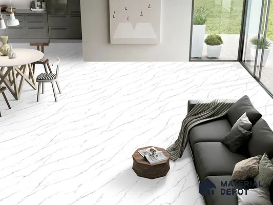 Marble Floor & Wall Tile TL 09253 Zion White Glit 4 ft x 2 ft Infinia Fusion Finish Vitrified Tile - 9 mm | 8 Random Design | Suitable For Living Room, Bedroom, Dining Area