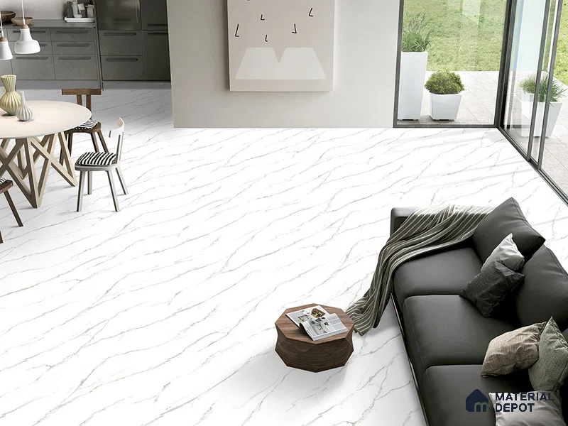 Marble Floor & Wall Tile TL 09253 Zion White Glit 4 ft x 2 ft Infinia Fusion Finish Vitrified Tile - 9 mm | 8 Random Design | Suitable For Living Room, Bedroom, Dining Area