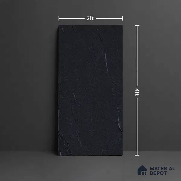 Punch Floor & Wall Tile TL 07900 E Bogota Black 4 ft x 2 ft Matte Finish Endless Vitrified Tile - 9 mm | 4 Random Designs | Suitable For living Room, Bedroom, Bathroom