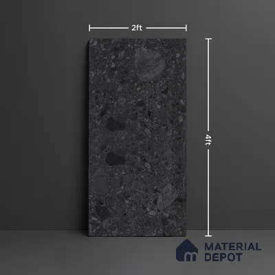 Stone Floor & Wall Tile TL 07901 E Fossil Svart 4 ft x 2 ft Matte Finish Endless Vitrified Tile - 9 mm  | Suitable For living Room, Bedroom, Bathroom