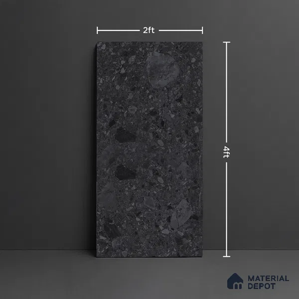 Stone Floor & Wall Tile TL 07901 E Fossil Svart 4 ft x 2 ft Matte Finish Endless Vitrified Tile - 9 mm | Suitable For living Room, Bedroom, Bathroom