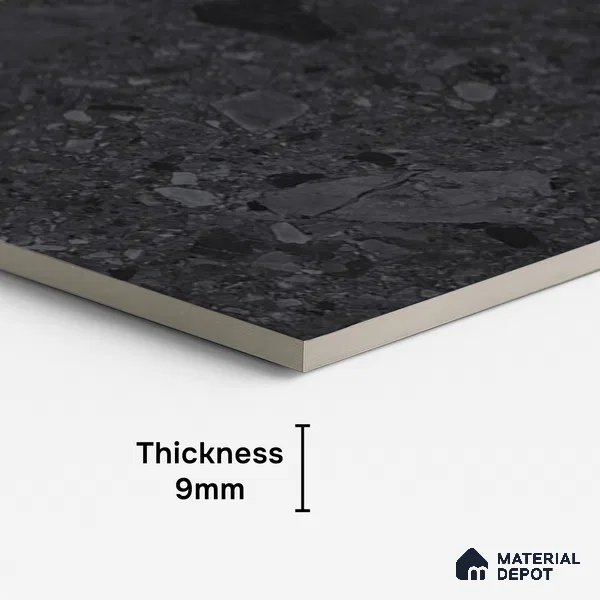 Stone Floor & Wall Tile TL 07901 E Fossil Svart 4 ft x 2 ft Matte Finish Endless Vitrified Tile - 9 mm | Suitable For living Room, Bedroom, Bathroom