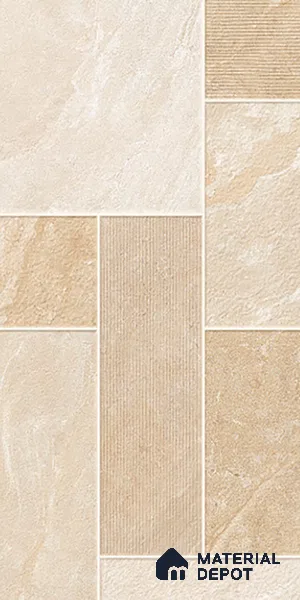 Punch Stone Floor & Wall Tile TL 07947 C Romagna Beige 4 ft x 2 ft Matte Finish Vitrified Tile - 9 mm | 4 Random Designs | Suitable For living Room, Bedroom, Bathroom