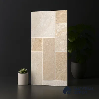 Punch Stone Floor & Wall Tile TL 07947 C Romagna Beige 4 ft x 2 ft Matte Finish  Vitrified Tile - 9 mm  | 4 Random Designs | Suitable For living Room, Bedroom, Bathroom