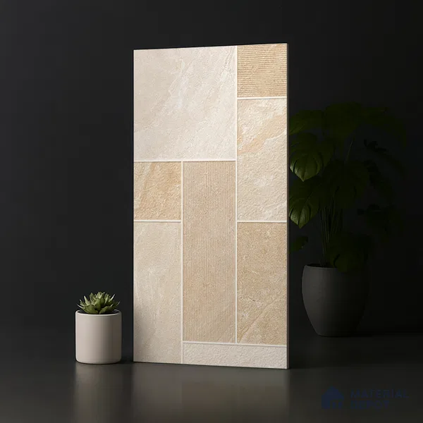 Punch Stone Floor & Wall Tile TL 07947 C Romagna Beige 4 ft x 2 ft Matte Finish Vitrified Tile - 9 mm | 4 Random Designs | Suitable For living Room, Bedroom, Bathroom