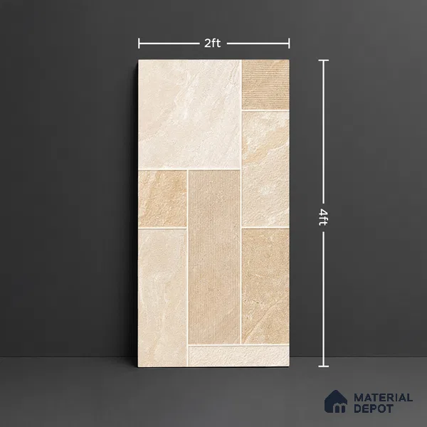 Punch Stone Floor & Wall Tile TL 07947 C Romagna Beige 4 ft x 2 ft Matte Finish Vitrified Tile - 9 mm | 4 Random Designs | Suitable For living Room, Bedroom, Bathroom