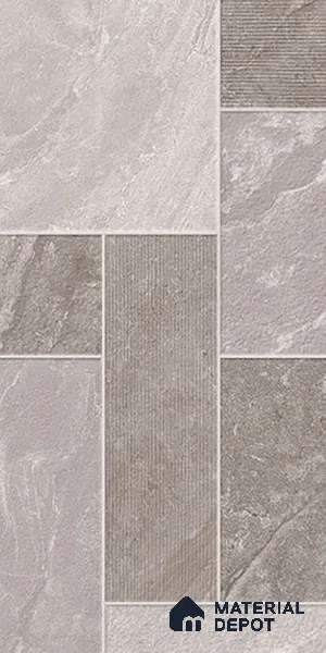 Punch Stone Floor & Wall Tile TL 07947 D Romagna Light Grey 4 ft x 2 ft Matte Finish  Vitrified Tile - 9 mm  | 4 Random Designs | Suitable For living Room, Bedroom, Bathroom