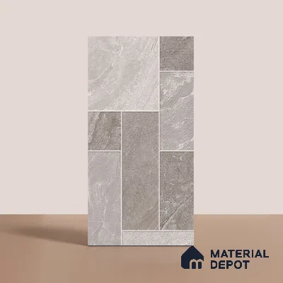 Punch Stone Floor & Wall Tile TL 07947 D Romagna Light Grey 4 ft x 2 ft Matte Finish  Vitrified Tile - 9 mm  | 4 Random Designs | Suitable For living Room, Bedroom, Bathroom