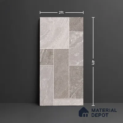 Punch Stone Floor & Wall Tile TL 07947 D Romagna Light Grey 4 ft x 2 ft Matte Finish  Vitrified Tile - 9 mm  | 4 Random Designs | Suitable For living Room, Bedroom, Bathroom