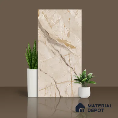 Marble Look Wall Tile TL 10601 SGH Tiaki Crema 4 ft x 2 ft Glue Matte Finish Vitrified Tile - 9 mm | 6 Random Designs | Suitable For living Room, Bedroom, Bathroom