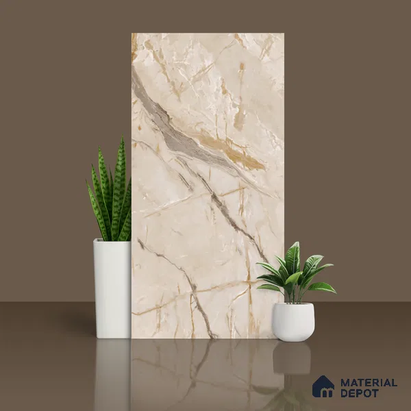 Marble Look Wall Tile TL 10601 SGH Tiaki Crema 4 ft x 2 ft Glue Matte Finish Vitrified Tile - 9 mm | 6 Random Designs | Suitable For living Room, Bedroom, Bathroom