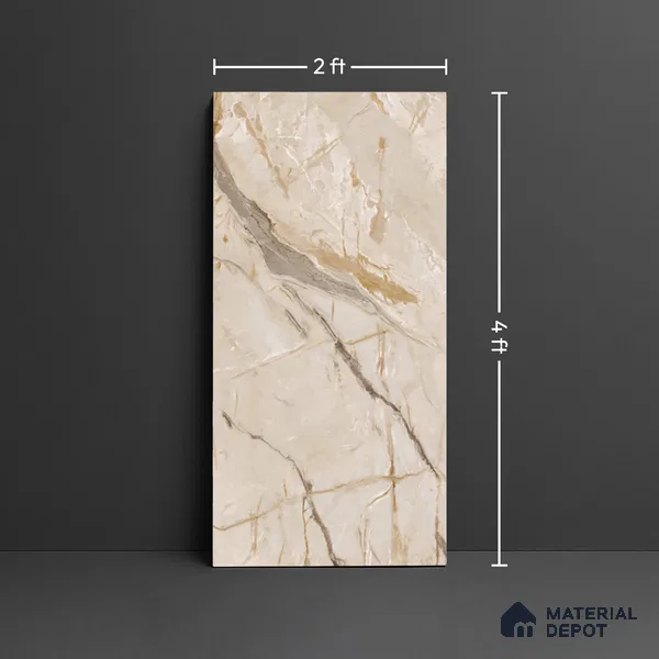 Marble Look Wall Tile TL 10601 SGH Tiaki Crema 4 ft x 2 ft Glue Matte Finish Vitrified Tile - 9 mm | 6 Random Designs | Suitable For living Room, Bedroom, Bathroom