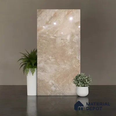 Marble Floor & Wall Tile TL 09340 Livid Beige 4 ft x 2 ft Polished Finish Vitrified Tile - 9 mm | 1 Random Design | Suitable For Living Room, Bedroom, Dining Area