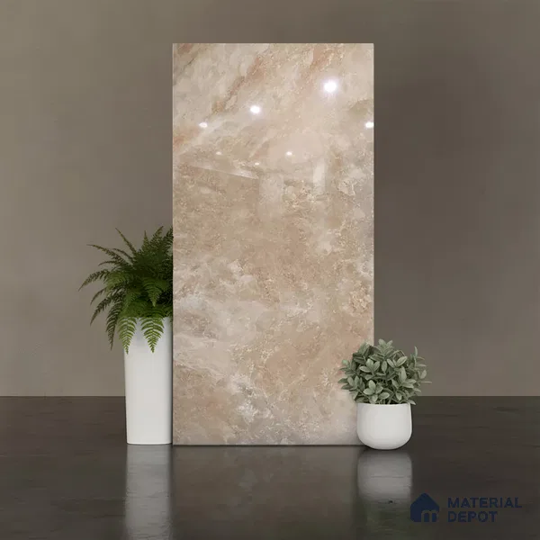 Marble Floor & Wall Tile TL 09340 Livid Beige 4 ft x 2 ft Polished Finish Vitrified Tile - 9 mm | 1 Random Design | Suitable For Living Room, Bedroom, Dining Area