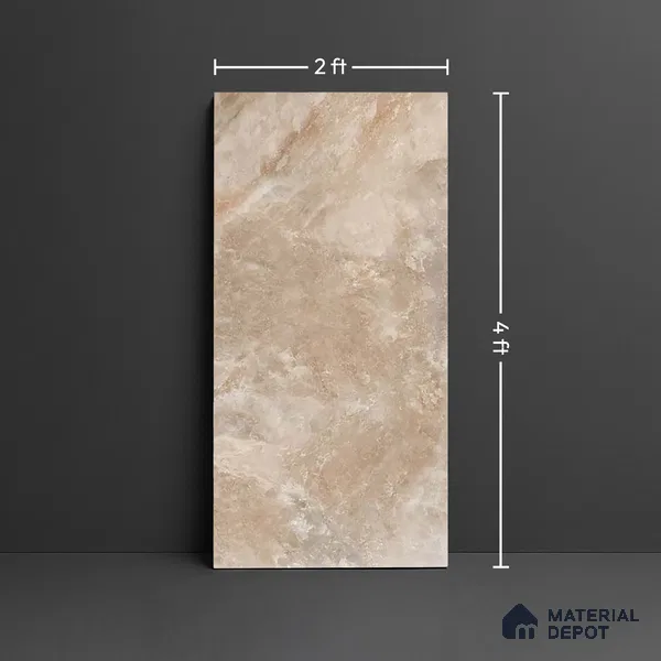 Marble Floor & Wall Tile TL 09340 Livid Beige 4 ft x 2 ft Polished Finish Vitrified Tile - 9 mm | 1 Random Design | Suitable For Living Room, Bedroom, Dining Area