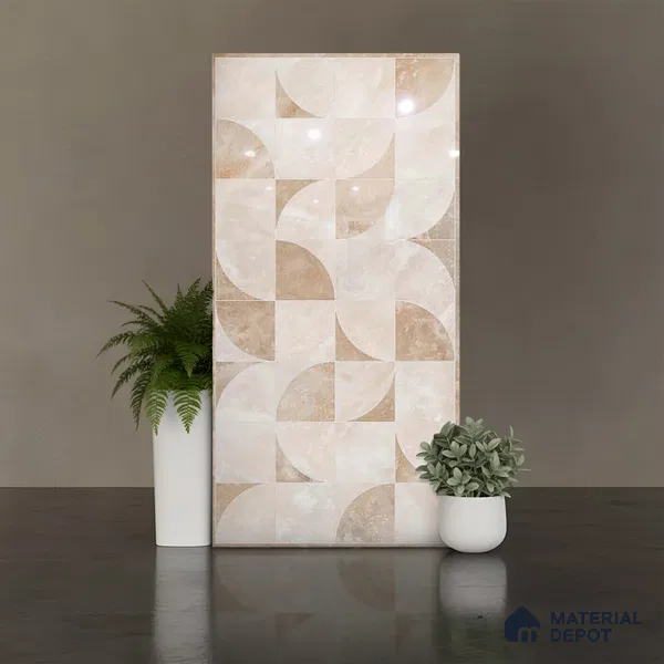 Patterned Wall Tile TL 09339 Livid Crema Decor 4 ft x 2 ft Polished Finish Vitrified Tile - 9 mm | 1 Random Design | Suitable For Living Room, Bedroom, Dining Area