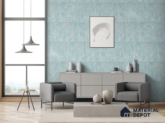 Marble Floor & Wall Tile TL 09347 Domo Onyx Aqua 4 ft x 2 ft Polished Finish Vitrified Tile - 9 mm | 3 Random Design | Suitable For Living Room, Bedroom, Dining Area