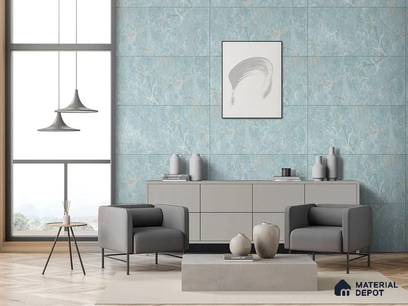 Marble Floor & Wall Tile TL 09347 Domo Onyx Aqua 4 ft x 2 ft Polished Finish Vitrified Tile - 9 mm | 3 Random Design | Suitable For Living Room, Bedroom, Dining Area