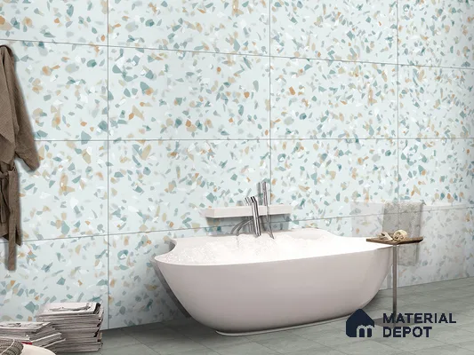 Terrazzo Floor & Wall Tile TL 09354 Carmen Teal 4 ft x 2 ft Polished Finish Vitrified Tile - 9 mm | 4 Random Design | Suitable For Living Room, Bedroom, Dining Area
